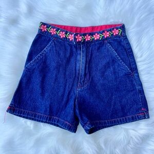 Vintage Kids Denim Shorts with Embroidered Floral Waist by Ragscals